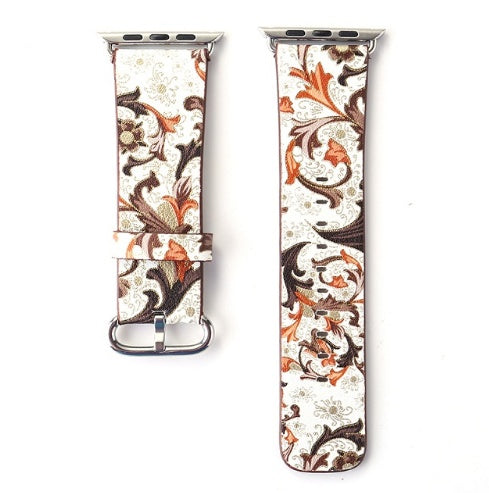 Silk-printed Floral Leather Strap Chinoiserie