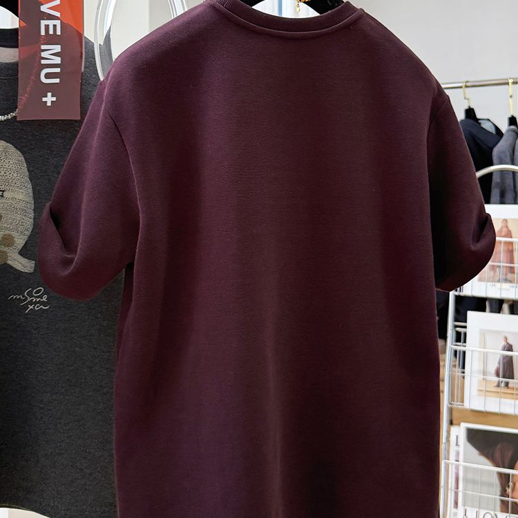 High-end Western Style Purple Brushed Thickened Short-sleeved T-shirt