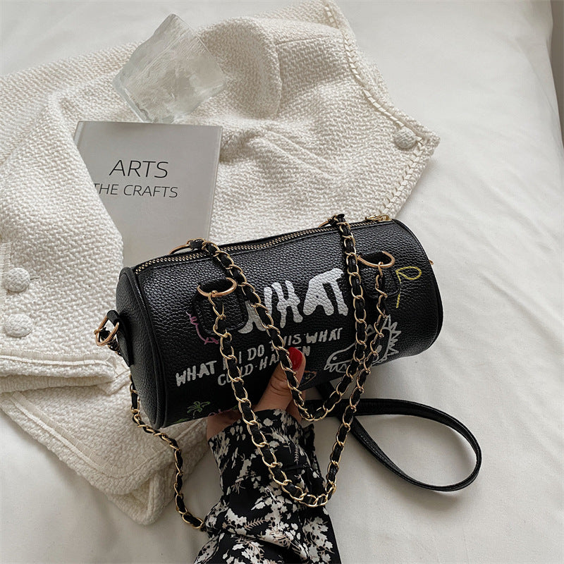 Small Handbags Women's Bag Cylinder Graffiti Shoulder