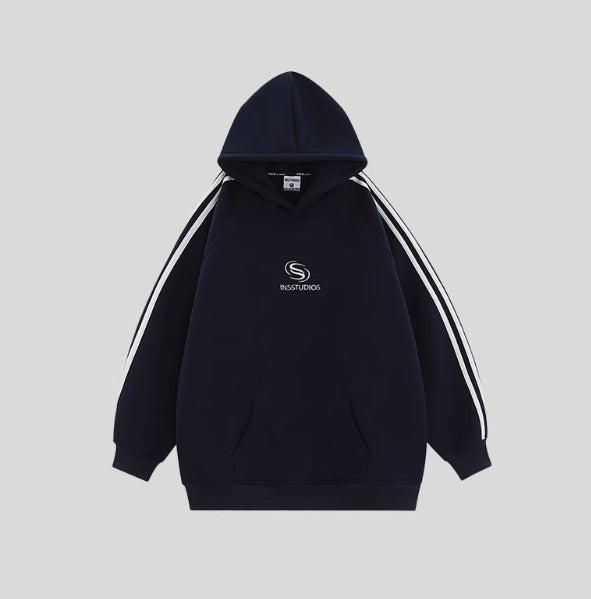 Stribet Sweater Heavy Fleece-foret Hættetrøje