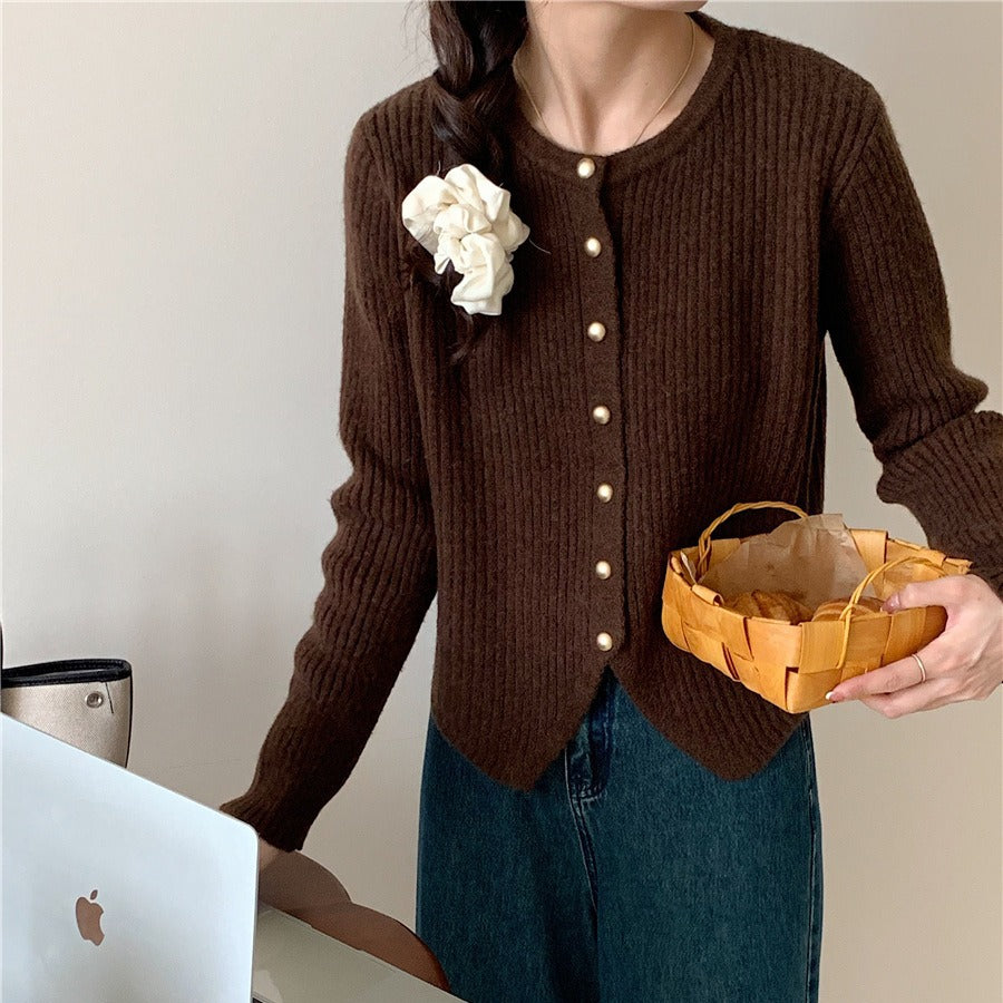 Irregular Crew Neck Knitted Cardigan Slim-fit Sweater Coat