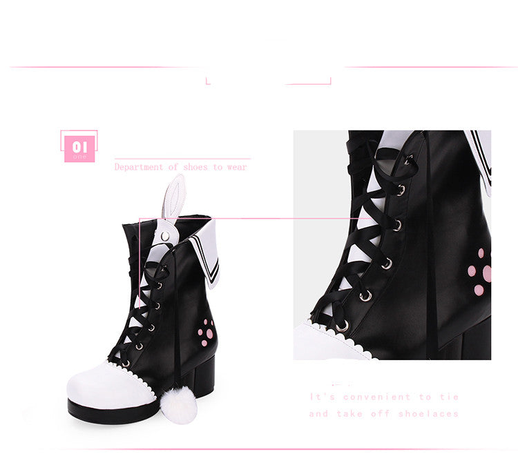 Boots Winter Lace Lapel Embroidered Rabbit Ears Thick Heel Lolita Boots