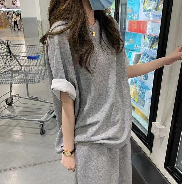 T-shirt And Mid-length Figure-flattering Skirt Sports Set