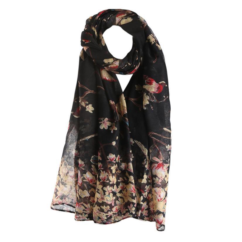 Fashion Twigs And Birds Print Pattern Scarf