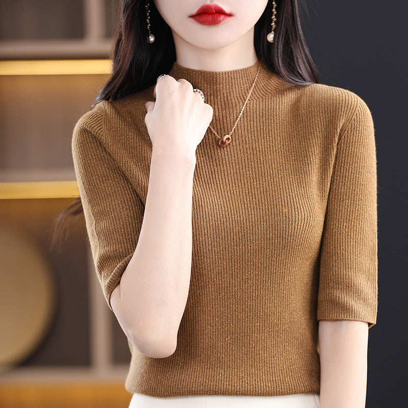 Spring New Half Turtleneck Half Sleeve Women's Bottoming Sweater