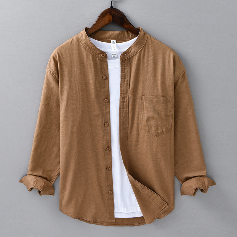 Spring And Summer Long Linen Sleeves Shirt Men's Casual Versatile Stand Collar Cotton And Linen Chinese Style