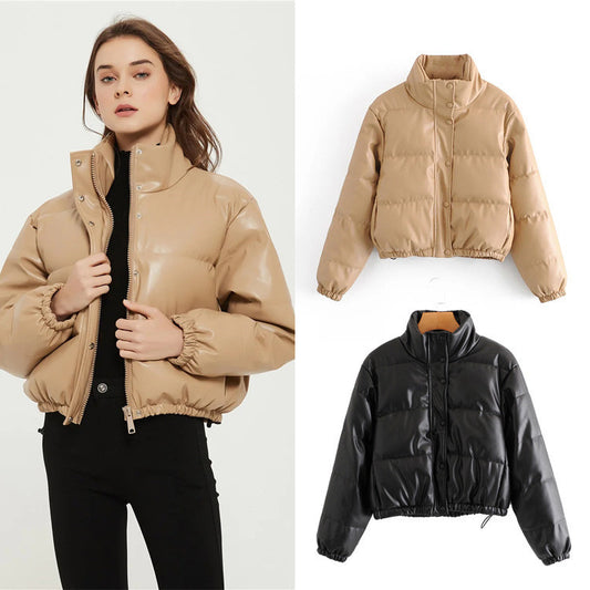 Casual Pure Color Simple ImitationLeather Cotton Clothes Women