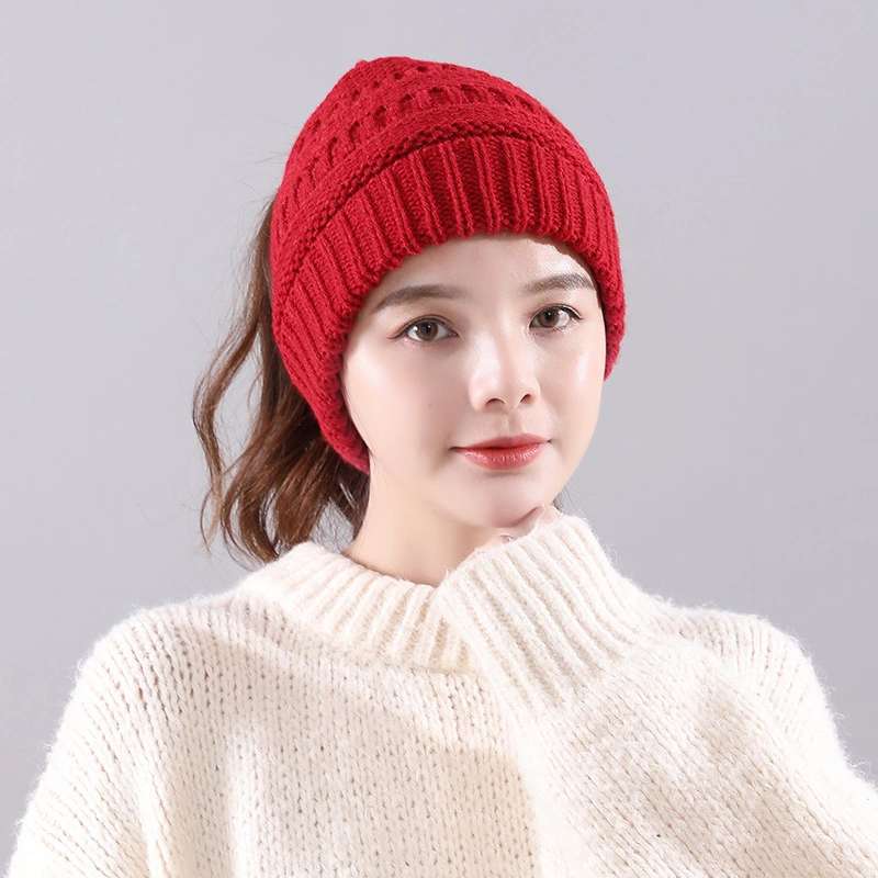 Ladies Ponytail Solid Color Warm Casual Wool Hedging Hat