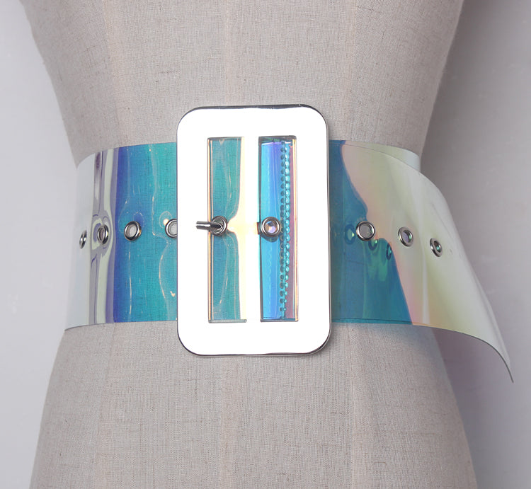 Silver Generous Buckle Laser Magic Color PVC Air Eye All-match Belt
