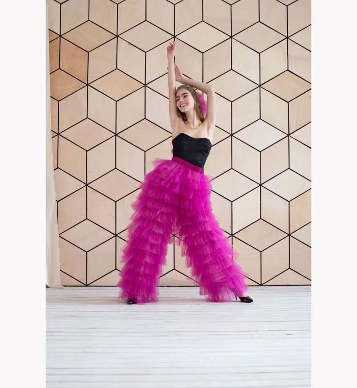 Sweetheart Girl Mesh Splice Elastic Cake Pants