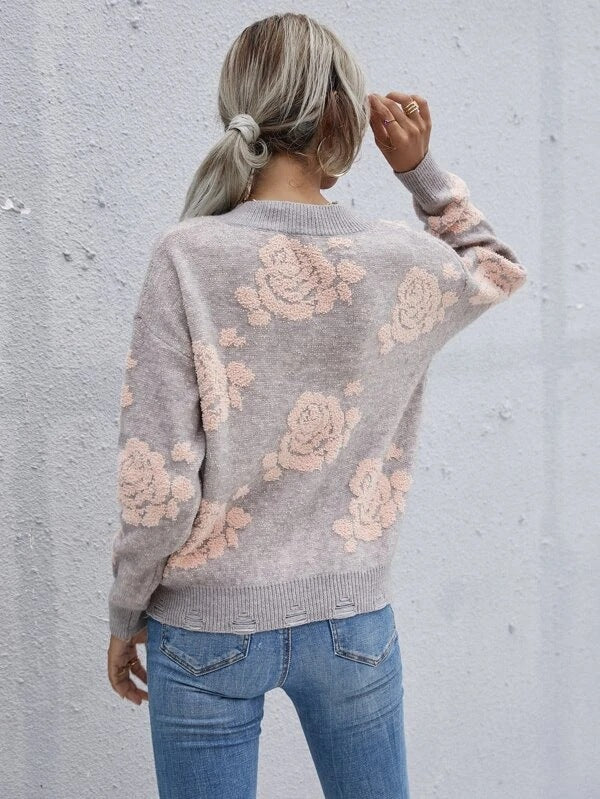 Autumn And Winter New Rose Loose-fitting Women's Sweater Pullover Sweater