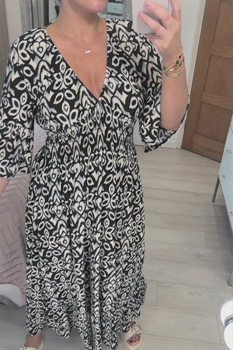 V-neck Floral Loose And Versatile Long Skirt