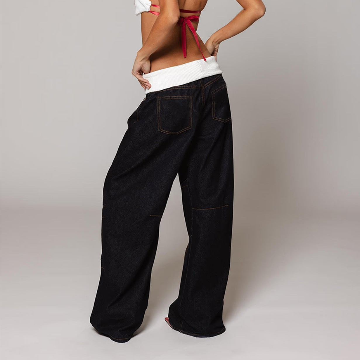 Fashion Denim Distressed Loose Straight Women's Trousers