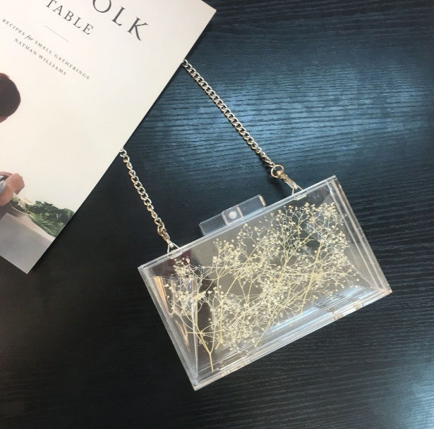 Real flower mall daisies new acrylic flower chain diagonal cross bag personalized transparent box bag