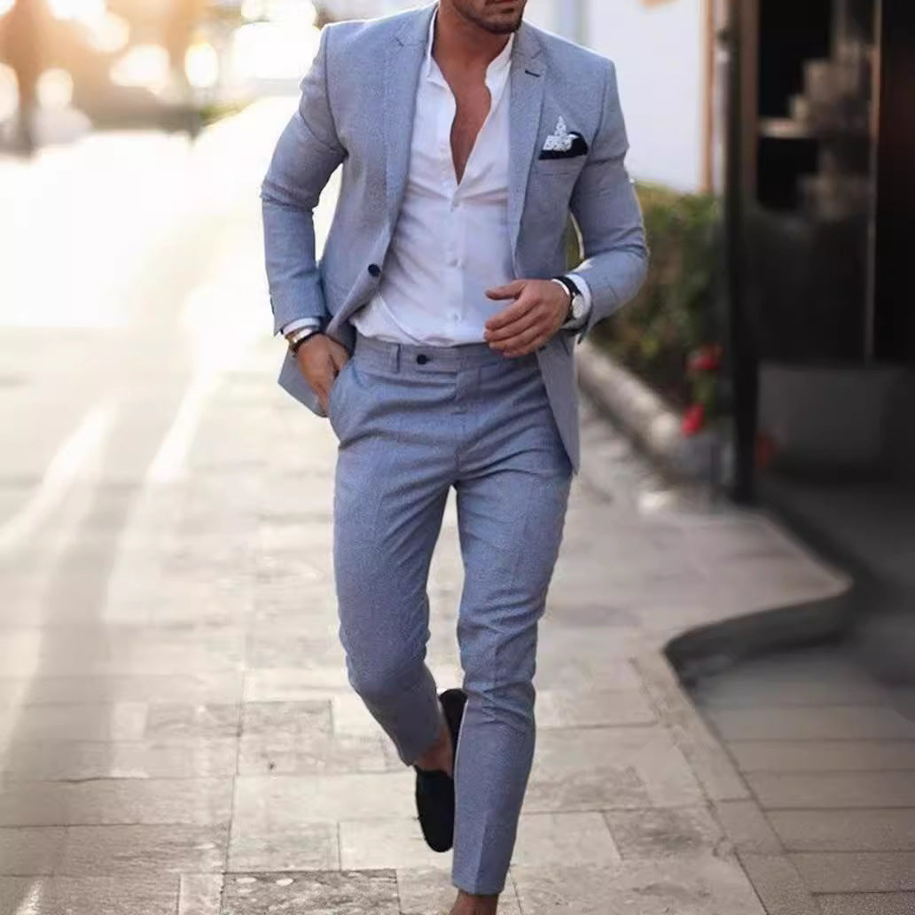 Men's Two-piece Suit One Button Linen Cotton Linen Solid Color