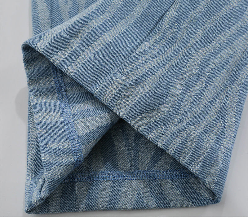Retro Distressed Tie-dye Dark Blue Jeans High Waist Slim Slimming