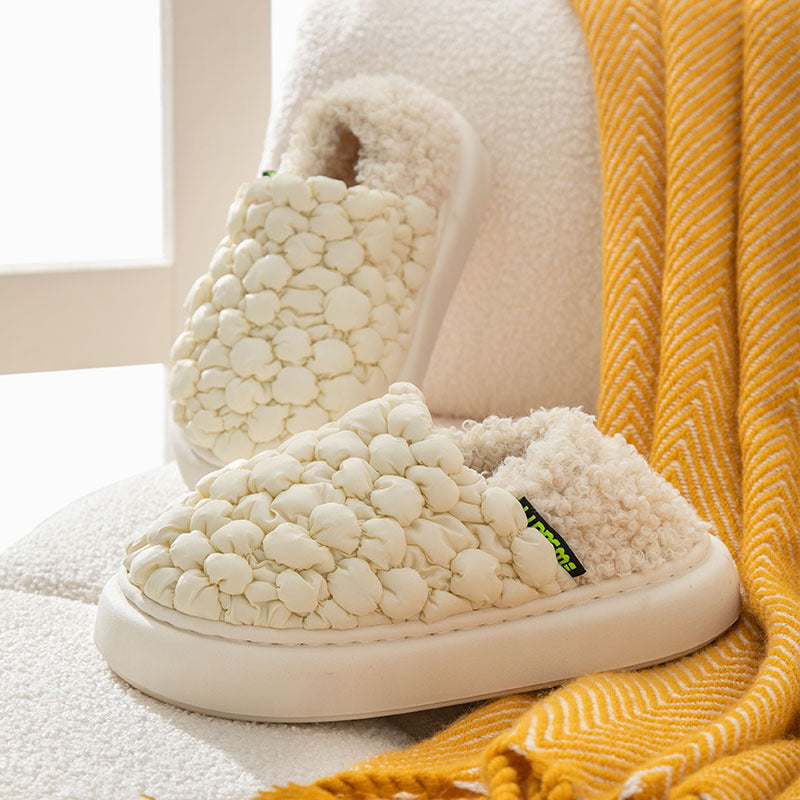 Autumn And Winter New Candy Color Puff Face Static Elegant Couple Home Can Be Worn Outside Warm Cotton Slippers