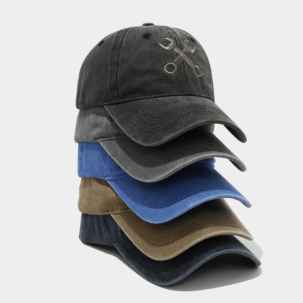 Vintage Distressed Wrench Repairman Hat Soft Top Breathable Washed Peaked Cap