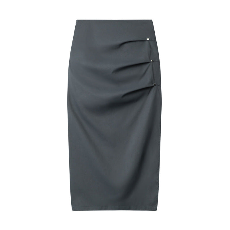 Retro Pleated Design Casual Temperament Midi Skirt