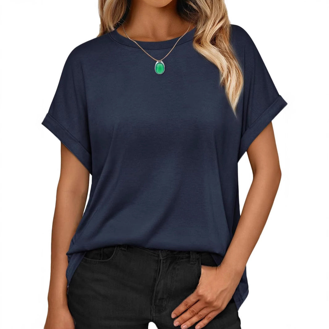 Women's T-shirt Round Neck Simple Solid Color Top