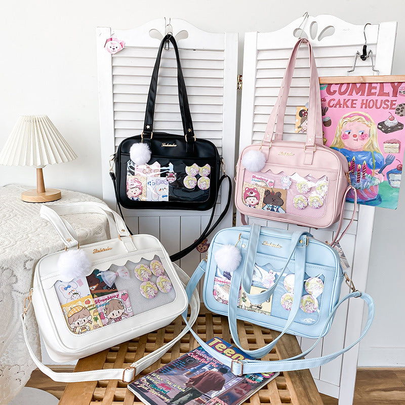 Personality Transparent Hairball Soft Girl Student Transparent Shoulder Bag