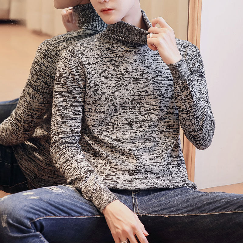 Men's Sweater Solid Color Round High Neck Men's Top Long Sleeve Jacket