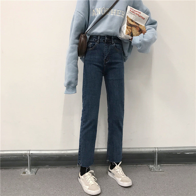 match Chic Net Red High Waist Calf Jeans Women