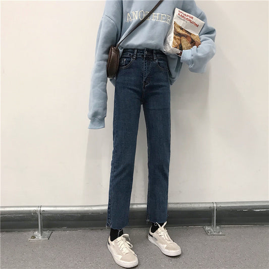 match Chic Net Red High Waist Calf Jeans Women