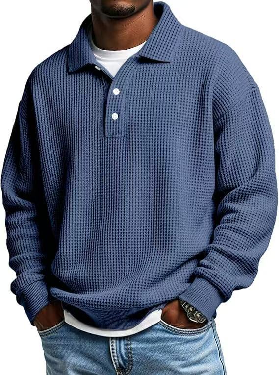 Men's Waffle-Knit Polo Shirt, Retro Solid-Color Top