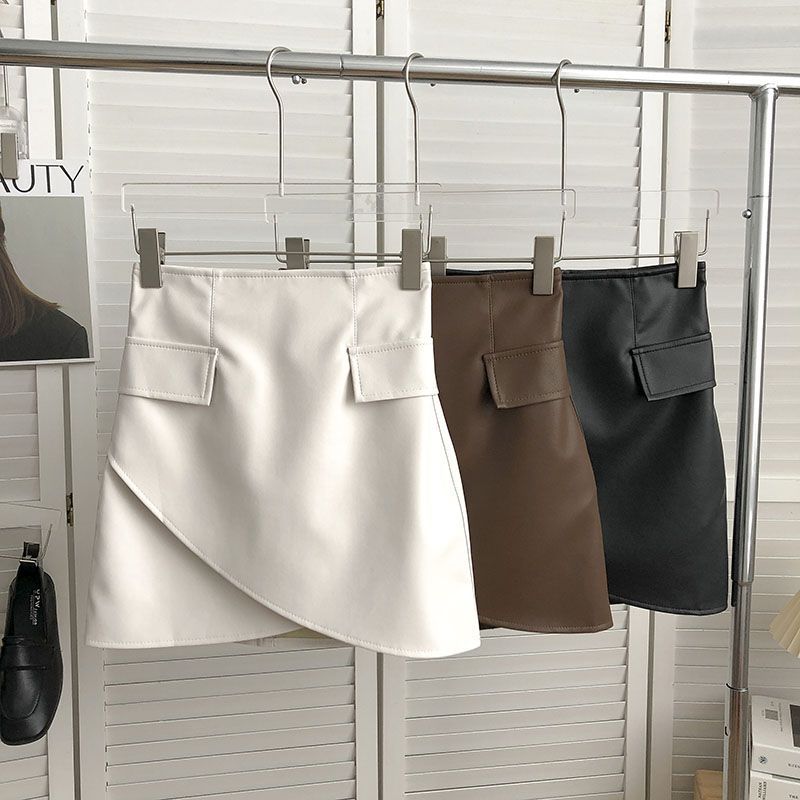 Irregular High Waist Faux Pocket A- Line Skirt Women