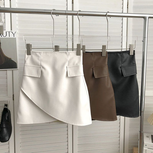Irregular High Waist Faux Pocket A- Line Skirt Women