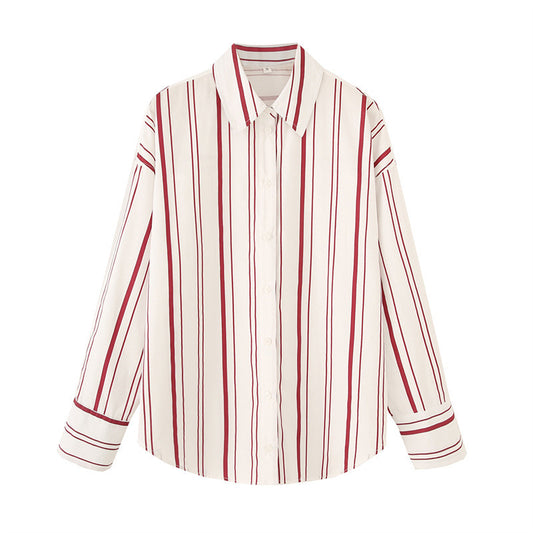 Striped Poplin Cotton Long-sleeved Lapel Shirt