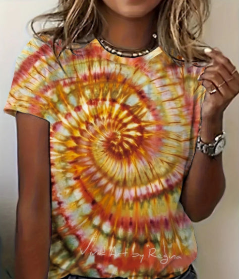Round Neck Women's Cotton-like Short-sleeved Tie-dye T-shirt