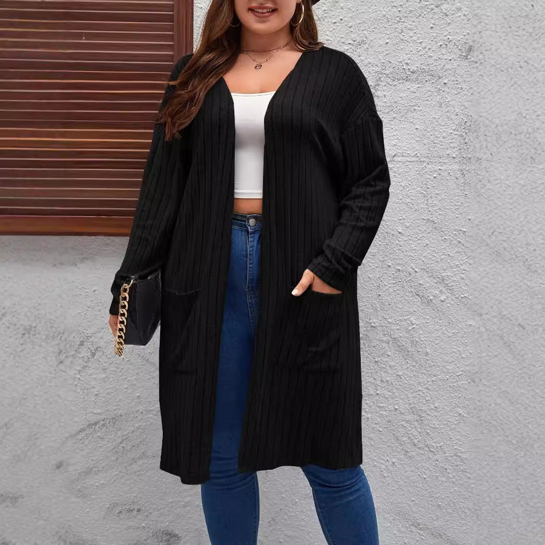 Casual Long Knitted Jacket With Long Sleeves For Women