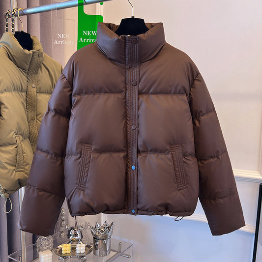 Women's Thickening Stand Collar PU Leather Disposable Cotton-padded Jacket