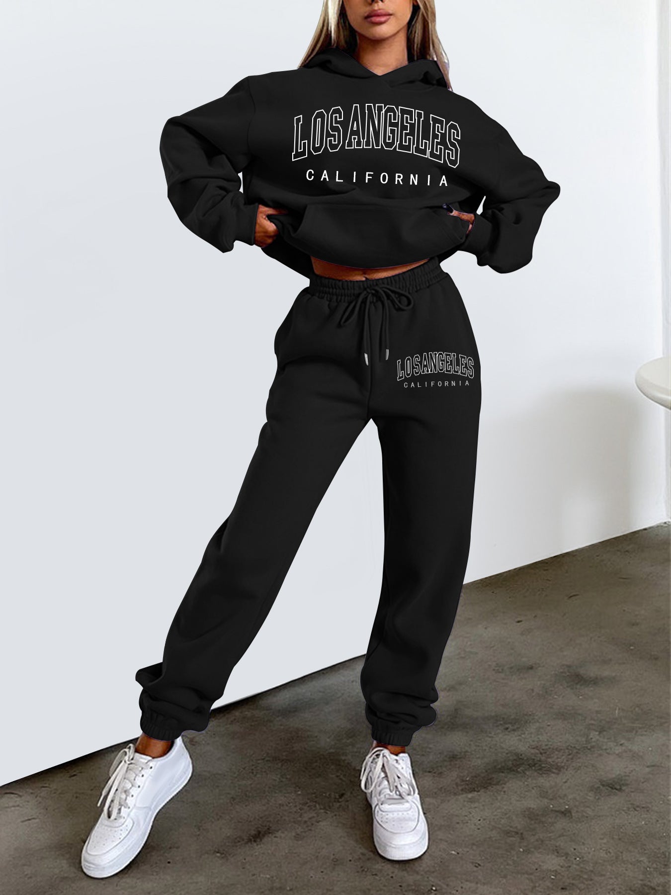 Letter Printing Fleece Loose Leisure Suit