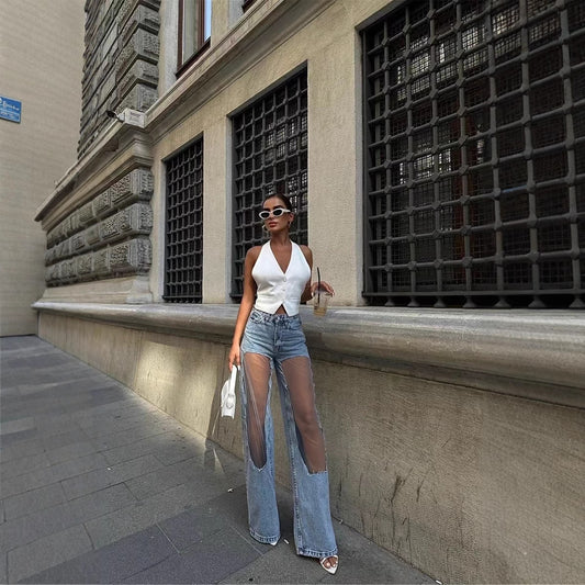 Personality Penetrating Jeans High Street Pants Mopping Floor