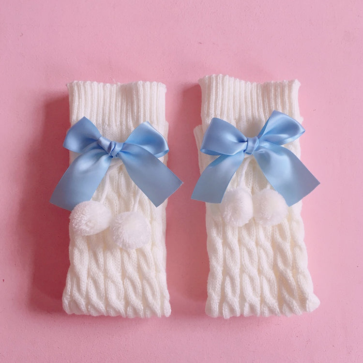 Girls' Daily Knitting Pile Of Wool Ball Bow Socks