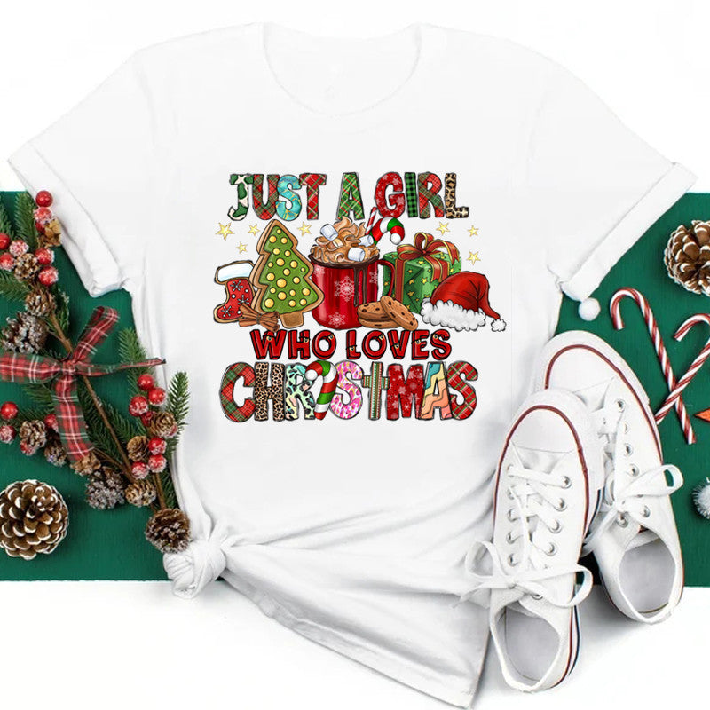 New Year Christmas Plus Size Round Neck Short Sleeve T-shirt