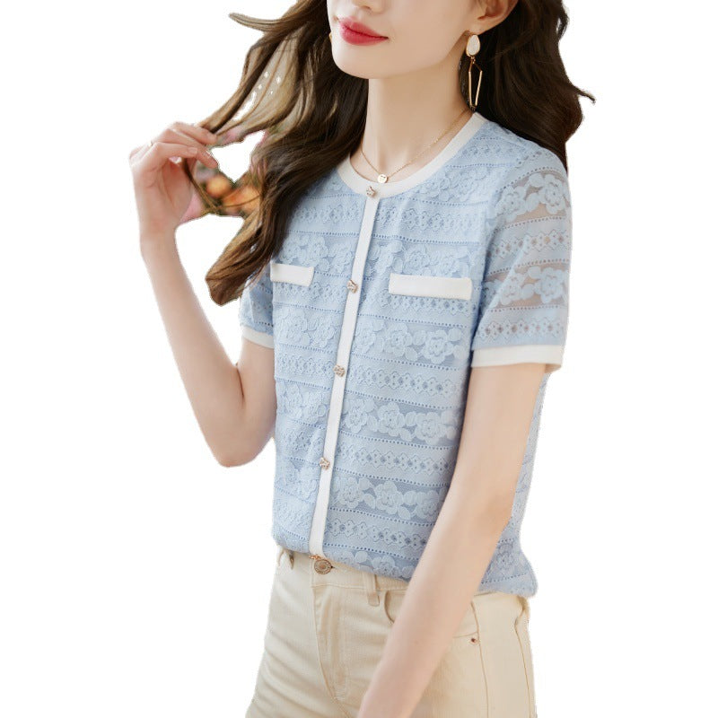High-grade Lace Top Women's Short Sleeve Fashion Shirt