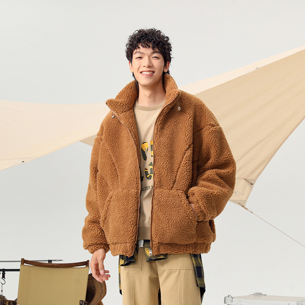 Retro Tide Brand Couple Stand Collar Quilted Lamb Wool Padded Coat