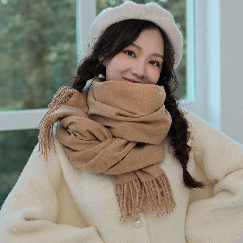 Imitated Wool All-match Double-sided Autumn And Winter Thickened Warm Scarf