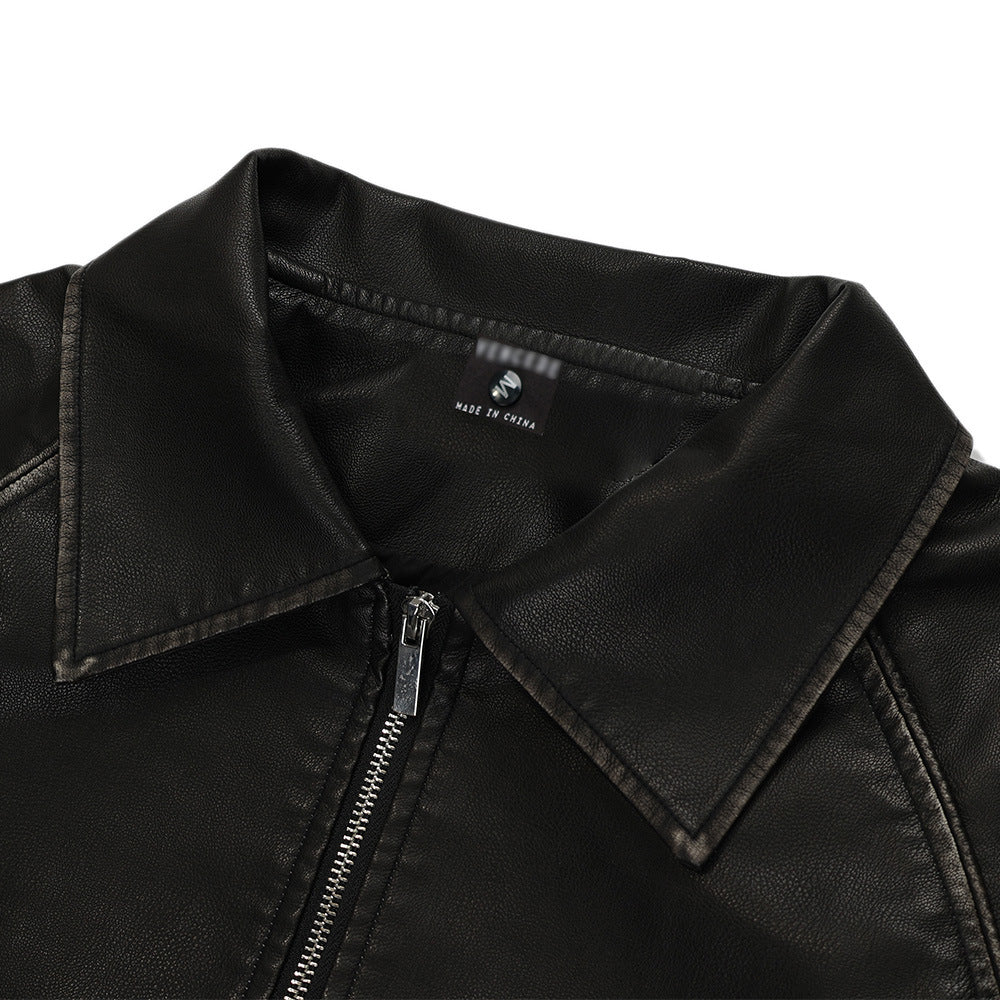 Leather Coat Men's Loose Lapels Vintage
