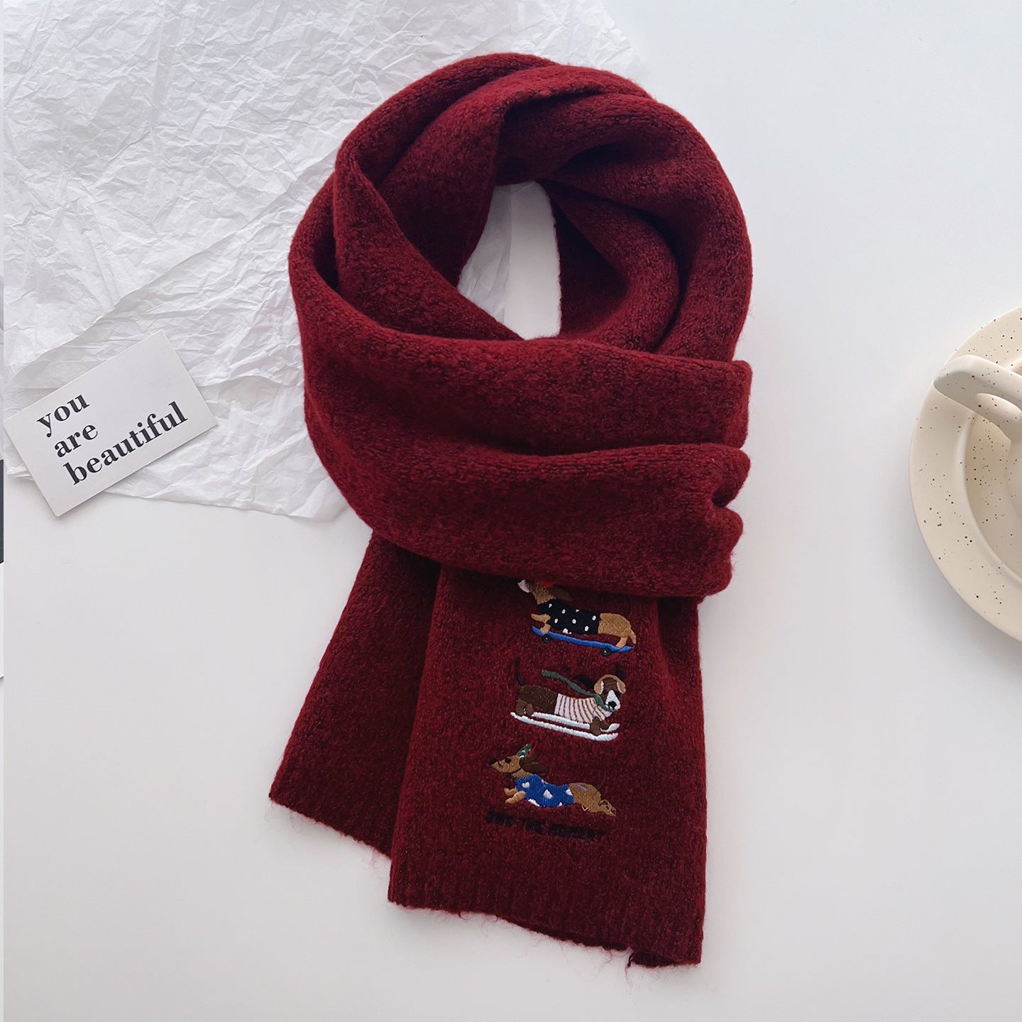 Sausage Dog Embroidered Scarf For Men And Women