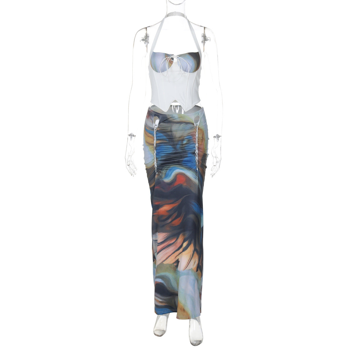 Female Leisure Gathered Top With Slim Tie-waist Skirt