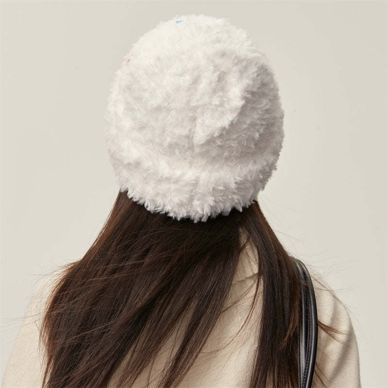 Women's Plush Woven Hat With Thick Warm Colored Buttons