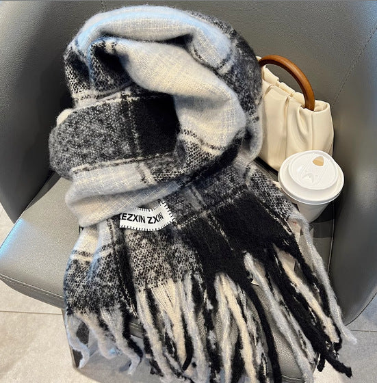 Scarf Winter Thicken Thermal Solid Color Mohair Shawl