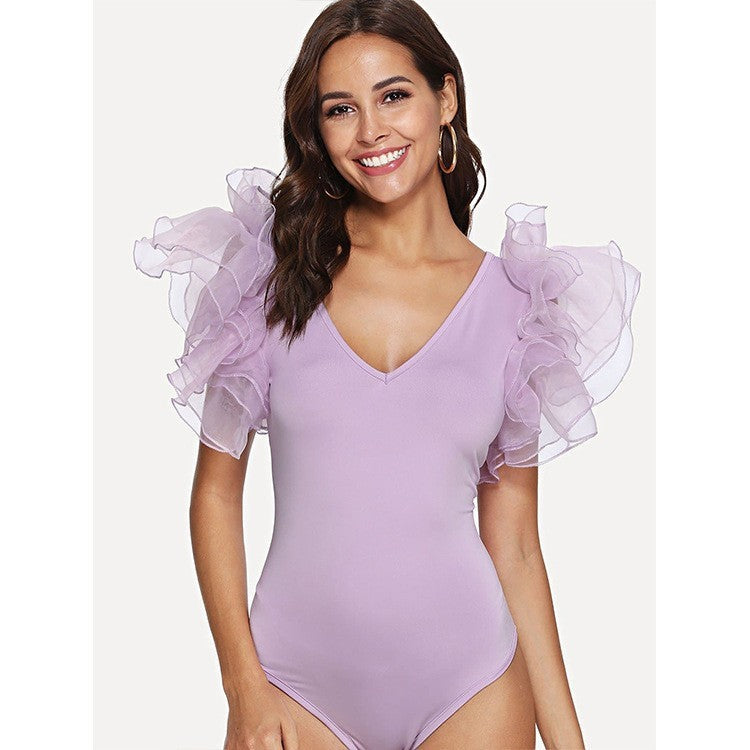 Slim-fit Fashionable V-neck Long-sleeved Pull-up Jumpsuit For Women
