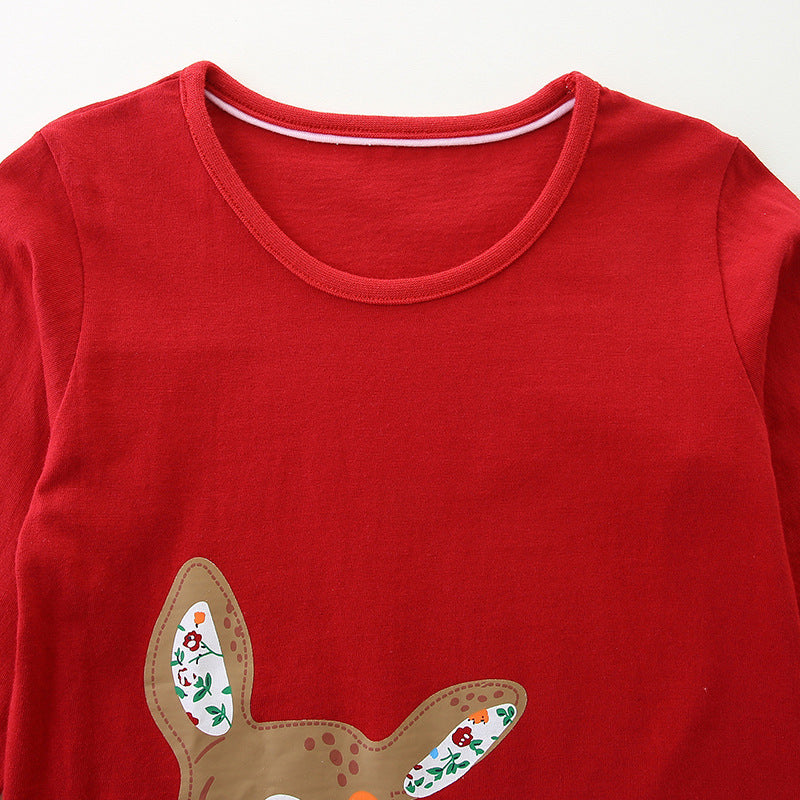Fashion Cartoon Deer Printed Crew Neck Top