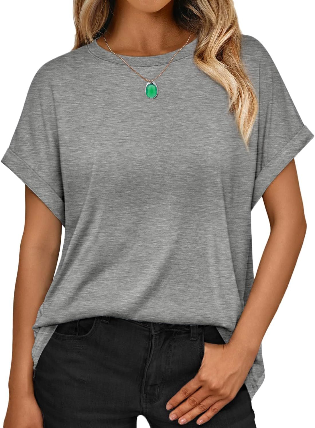 Women's T-shirt Round Neck Simple Solid Color Top